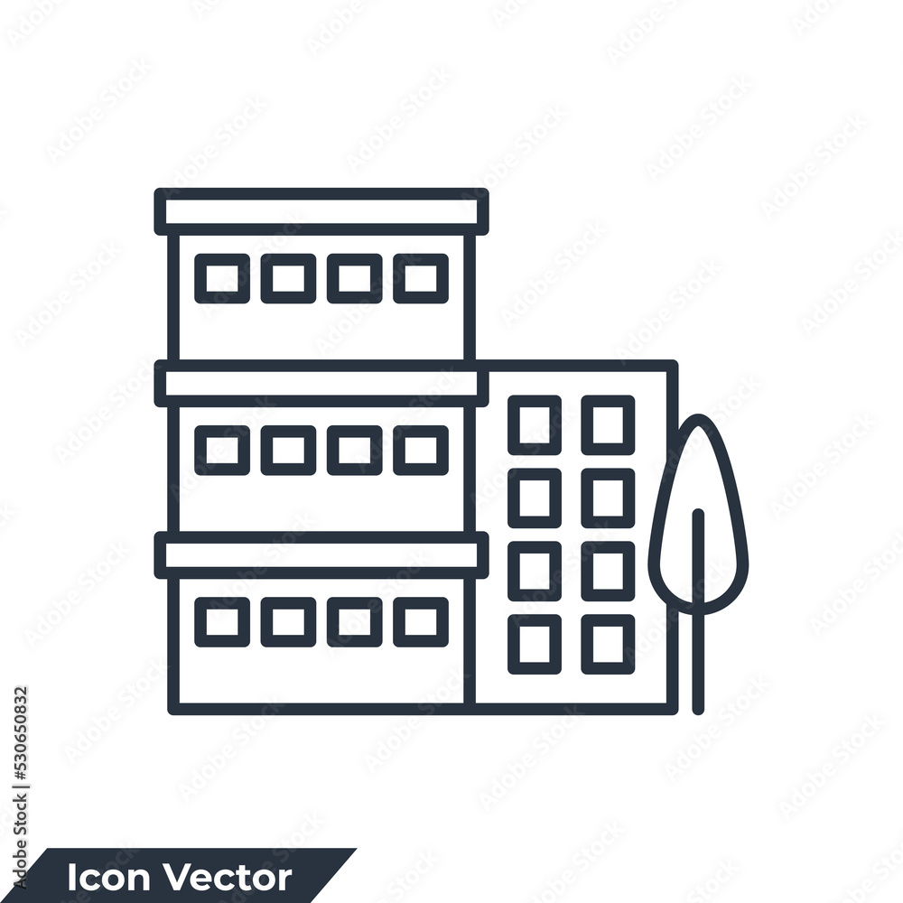 Poster condo building icon logo vector illustration. architecture building symbol template for graphic and 
