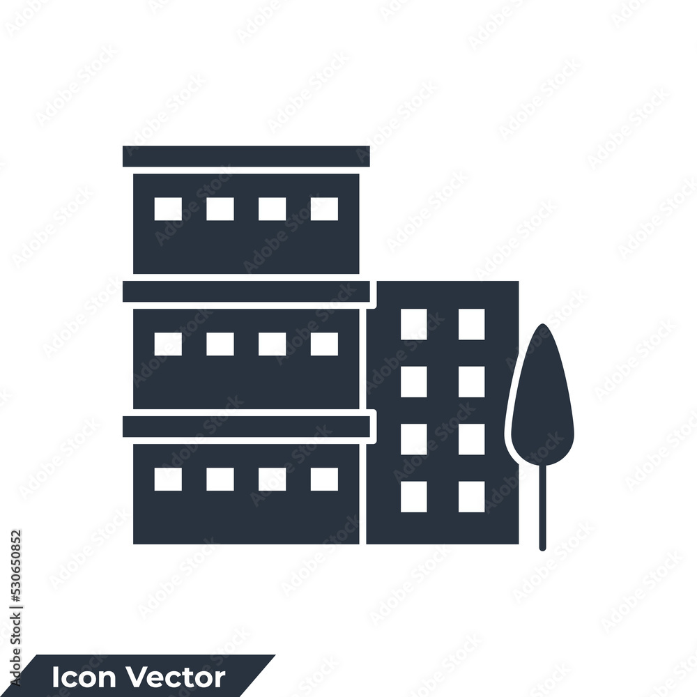 Poster condo building icon logo vector illustration. architecture building symbol template for graphic and 