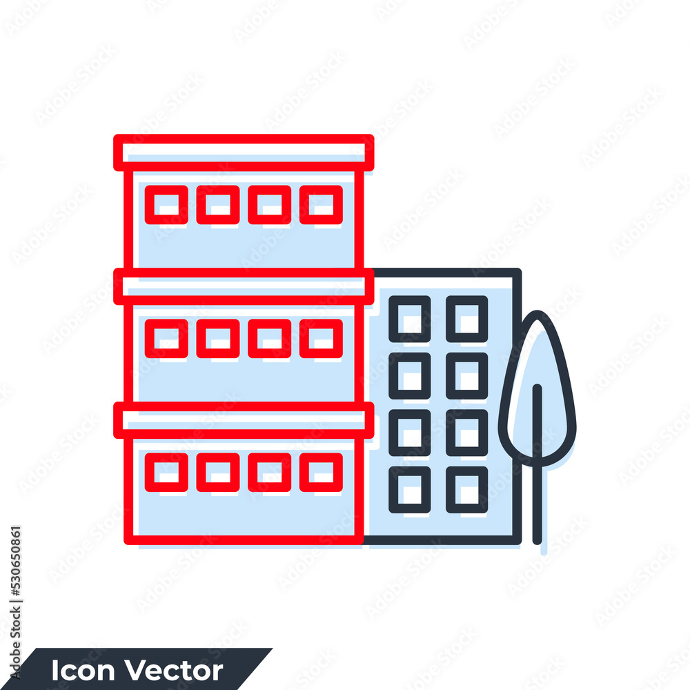 Poster condo building icon logo vector illustration. architecture building symbol template for graphic and 