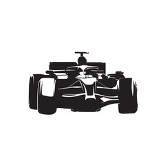 Naklejka premium Formula racing car, front view, isolated vector silhouette, ink drawing, circuit racing logo
