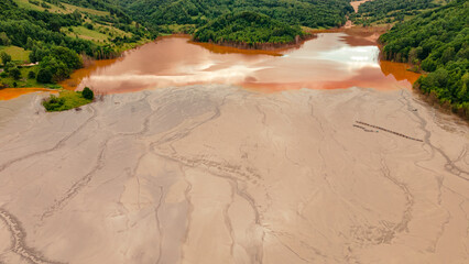Aerial photography of the industrial decanting lake at Geamana in Romania. The photography was shot...