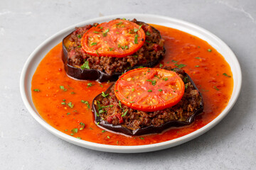 Traditional, delicious Turkish food, eggplant dish. Turkish name; Patlican oturtma
