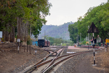 A scenic view of railway station at hill station platform of mountain village Kalakund near Mhow,...