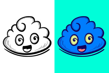 Cloud face cute Illustration hand drawn cartoon vintage style vector