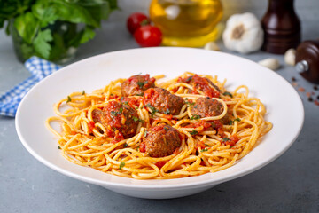 Spaghetti with meatballs and tomato sauce, Italian pasta