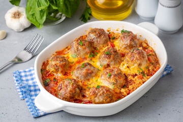 Meatballs with cheddar in the oven. Turkish name; Firinda kasarli kofte