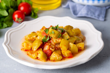 Traditional delicious Turkish food; Roasted Zucchini with Olive Oil. Turkish name; kabak cintmesi