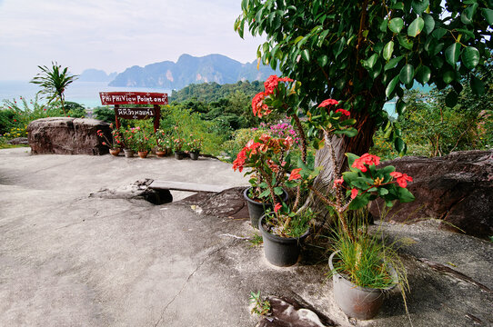 Phi Phi Don island view point. Beautiful landscape with tropical sea lagoon.