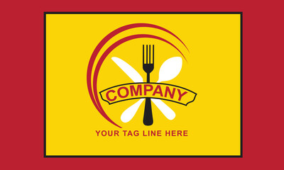restaurant logo, cafe icon design with cutlery, vintage vector art, logo isolated, red logo, spoon logo, spoon icon, knife lohlgo