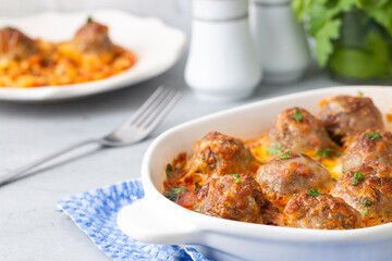 Meatballs with cheddar in the oven. Turkish name; Firinda kasarli kofte