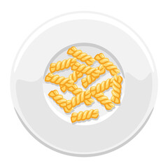 Illustration of Italian pasta fusilli on plate. Culinary image for menu and restaurants.