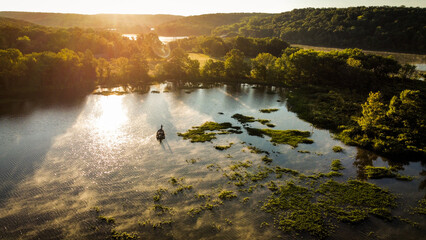 Bass Fisherman fishing on Little Greenleaf Lake in Oklahoma. 