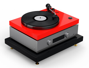 Fototapeta premium Vinyl record player or DJ turntable with retro vinyl disk on white background.