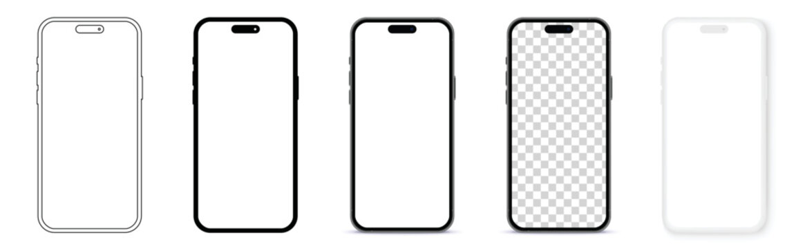 smartphone mockup with blank white screen in realistic, clay, flat vector, line style. mobile phone mockup front view. vector illustration