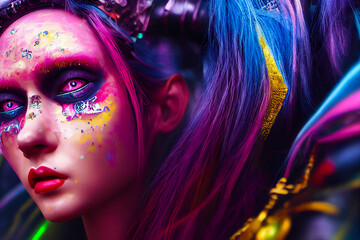colorful fairypunk ukrainian woman digital character, generative ai