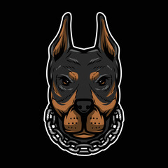 Dog Head with Chain Illustration