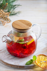 raspberry tea with mint and orange