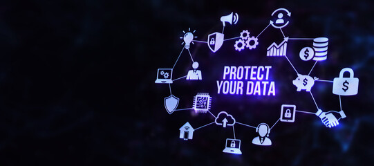 Internet, business, Technology and network concept. Cyber security data protection business technology privacy concept. 3d illustration
