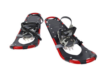 Pair of red snowshoes isolated. 