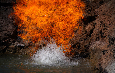 gas bag burning. gas burning from water.