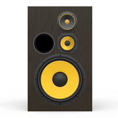 Hi-fi speakers with loudspeakers for sound recording studio on white background.