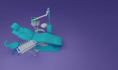 3d illustration, dentist chair, purple background, copy space, 3d rendering