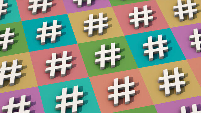 Hashtags auf bunten Quadraten