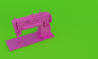 3d illustration, sewing machine, green background, copy space 3d rendering.