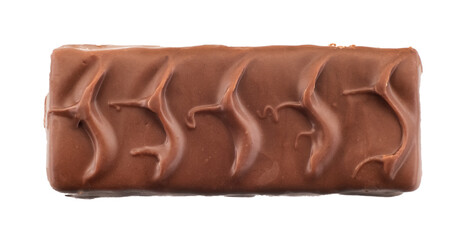Chocolate bar with nougat on a white background. Chocolate candy isolate