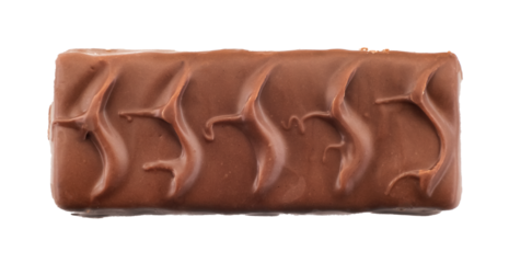 Chocolate bar with nougat on a white background. Chocolate candy isolate