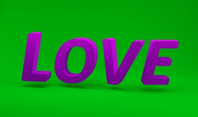 3d illustration, letters forming the word love in pink , on a green background, 3d rendering