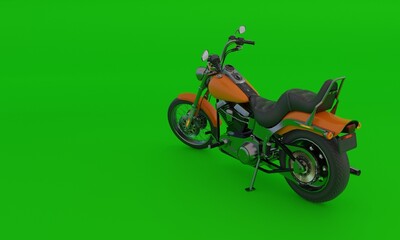 3d illustration, big motorcycle, green background, copy space 3d rendering