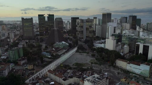 Rio De Janeiro, Brazil. Aerial View of Metropolitan Cathedral of Rio De Janeiro, famous downtown buildings and the Carioca Aqueduct&nbsp;also know as Arcos da Lapa.