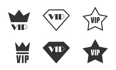 Vip icons set. Crown, star and diamond. Vector illustration.