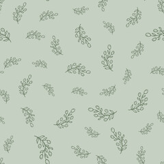abstract green olive branches vector seamless pattern