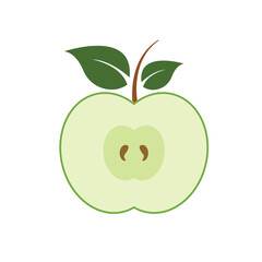 Sliced green apple with leaf vector illustration.