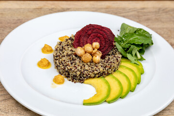 Vegetarian dishes such as salads, quinoa, avocado, vegetables and wraps