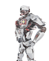Naklejka premium cyber mechis is doing a power pose side view