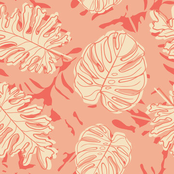 Beautiful tropical leaves branch  seamless pattern design. Tropical leaves background. Trendy Brazilian illustration. Spring and summer design for fabric, prints, wrapping paper and prints