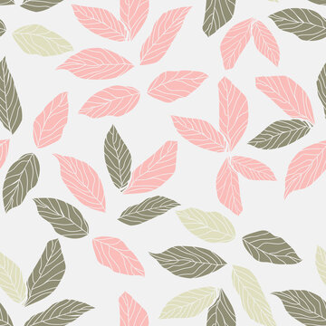 Beautiful colorful leaves pattern design. Good for prints, wrapping, textile, and fabric. Hand-drawn background. Botanic Tile. Surface pattern design.