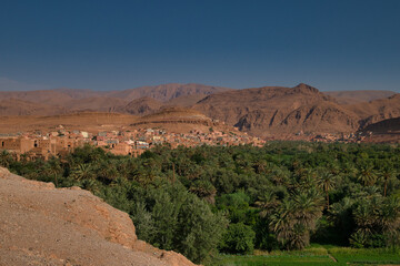 traditional red cloth town in morocco, old town panorama, traditional landscape