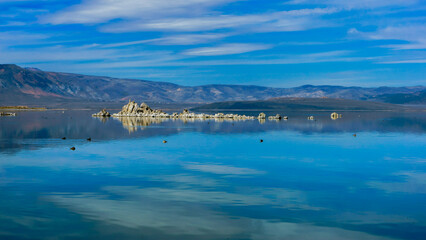 Saline Soda Lake Mono Lake Tufa Formations Reflection  in Mono County, east of Yosemite National...