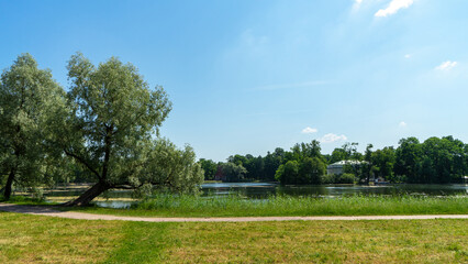 Big Pond in Catherine Park in Tsarskoye Selo, Russia. Pushkin city