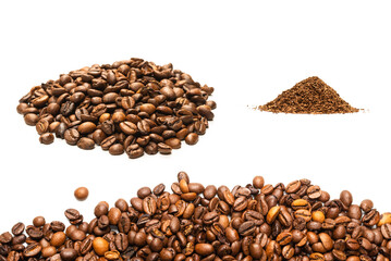 Coffee beans on a white background. Top view.