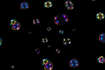 Soap bubbles isolated on a black background