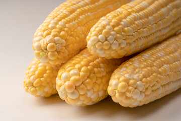 Yellow corn isolated on white background. Copyspace.