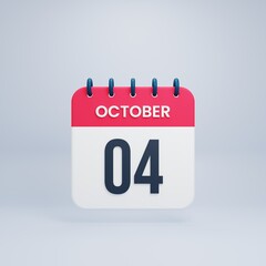October Realistic Calendar Icon 3D Rendered October 04