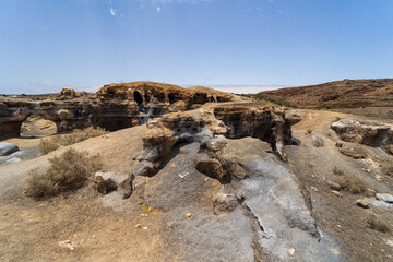 Typical natural landscape of Lanzarote. A place called Stratified City. Canary Islands. Spain.
