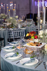 A set table for a celebration in the banquet hall