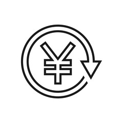 Yen sign in circular arrow. Chargeback, refund, return money icon line style isolated on white background. Vector illustration